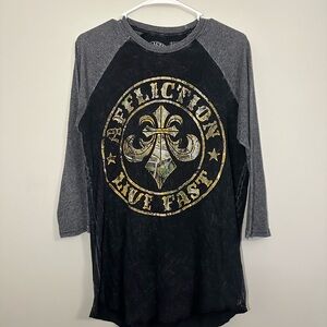 Affliction Black and Gray Camo Live Fast 3/4 sleeve Tshirt